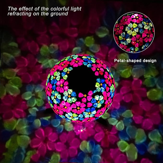 VOREEN Mosaic Solar Glass Gazing Ball, 10" Outdoor Multicolor Gazing Globe, Handmade IP44 Waterproof Garden Decor Sphere for Patio Lawn Yard, Gift for Mom Wife Friend, Heart Flower Design