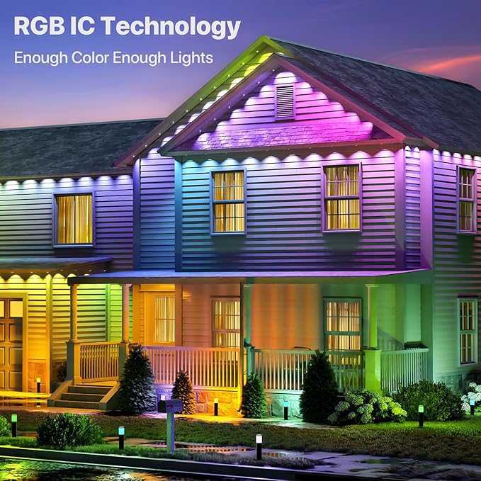 Permanent Outdoor Lights,50FT RGB+IC LED Lights with Smart APP & Remote Control, 72 Scene Modes, Waterproof IP65 for Holiday,Christmas,Yard Decorations