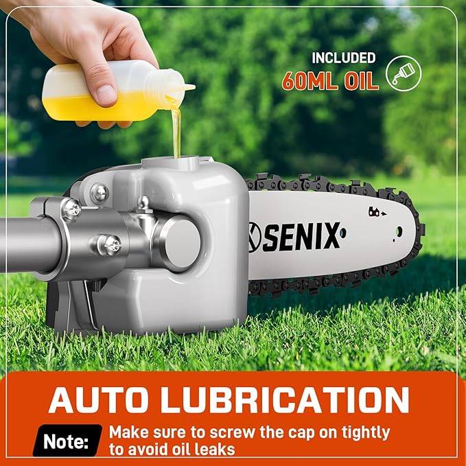 SENIX 26.5cc 4-Stroke Gas Pole Saw | No Oil Mixing | Fuel Efficient | 8-Inch Bar & Chain | Extension Pole up to 14 Ft | High Torque Power Pruner Pole Chainsaw for Tree Trimming & Limb Cutting