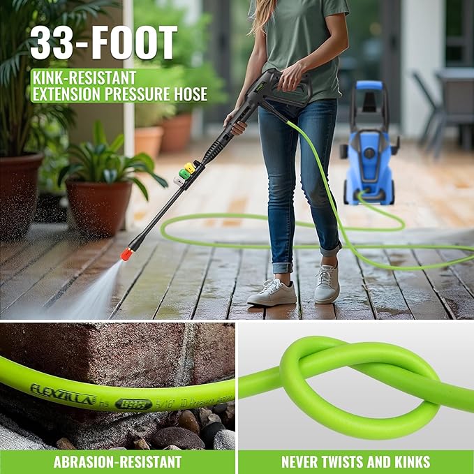 Professional Pressure Cleaner, 5000PSI Power Cleaner with Foam Cannon,4 Nozzles,33FT Hose and Soap Bottle,Car Wash Machine/Car/Driveway/Patio Clean,Green