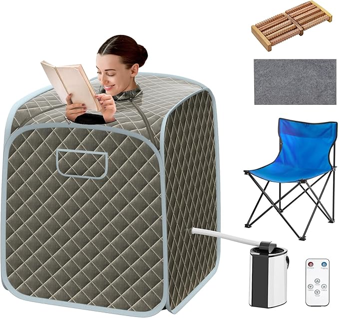 COSTWAY Portable Steam Sauna, 3L Foldable Sauna Spa with Remote Control, 9-Gear Temperature and Timer, Atomization Function, Personal Sauna Tent for Weight Loss, Detox Relaxation at Home (Grey)