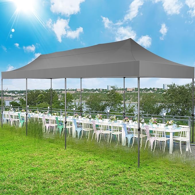 COBIZI 10x30 Pop up Canopy Tent 10x30 Canopy No Sidewall Waterproof Heavy Duty Commercial for Parties Outdoor Garden Gazebo Tent, Carry Bag with Wheel(10x30ft No Sidewalls, Gray)
