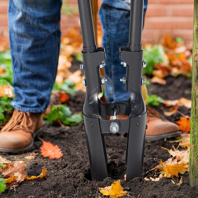 VEVOR Post Hole Digger, Heavy Duty Post Hole Digger with Carbon Steel Handle, Manual Hole Digger with Scale Markings and Metal Blade, Post Hole Digger Tool for Digging Gardening Outdoors, 57.5-Inch