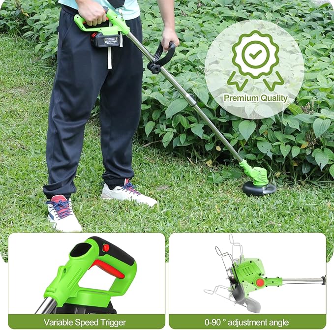 Electric Weed Wacker Cordless, 4-in-1 Cordless Weed Wacker, Battery Powered Weed Eater String, 21V Electric Weed Eater, for Lawn, Bush Trimming(with 2 x 4.0Ah Batteries and Fast Charger Included)