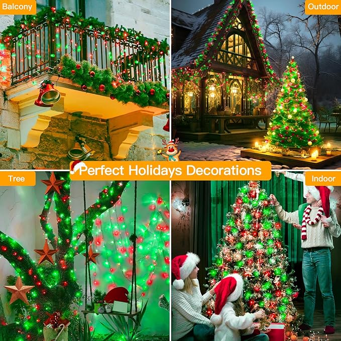 Ollny Christmas Lights 400LED 132FT, Remote Plug-in Red & Green Tree Lights with Timer and 8 Modes, Waterproof for Indoor/Outdoor Xmas Decorations