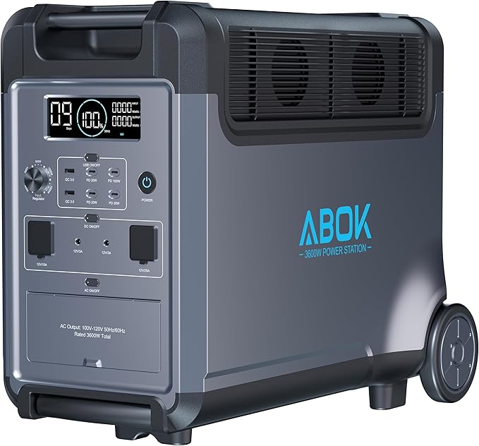 Portable Power Station, 3840Wh LiFePO4 Battery, 3600W Electric Solar Generator for Garage, Home, Off-Grid Living, Camping, RVs, Outdoor Adventures, Power Outages