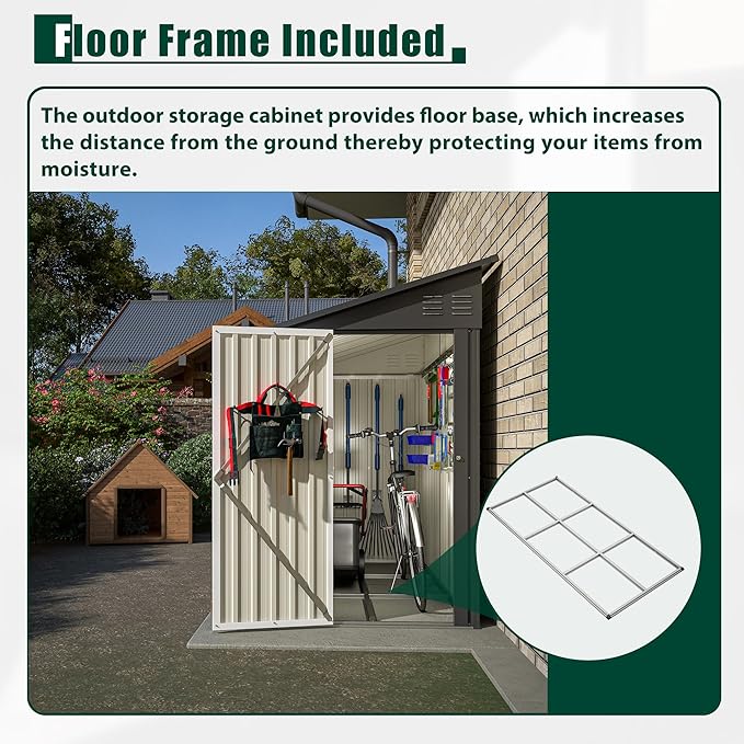 4×8 FT Lean to Metal Shed,Outdoor Heavy-Duty Storage Shed with Floor Base,All Weather Waterproof Garden Tool House W/Lockable Door&2 Air Vent,Reversible Door Design,for Backyard,Patio,Lawn,Black