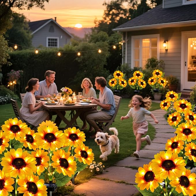 Solar Garden Lights Outdoor, 5 Pack Sunflower Lights with 15 Large Sunflower, Waterproof Garden Decor, Birthday Gifts for Mom Grandma, Decorative Solar Flowers for Pathway Patio Yard Fall Decorations