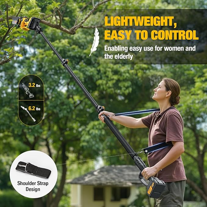 2-in-1 Electric Pole Saw - 6 Inch Brushless Mini Chainsaw with Extension Pole,2x3.0Ah Batteries,Auto Oiling,Lightweight,15.7FT Reach Extension Tree Trimmer Cordless Pole Saws for Tree Trimming Pruning