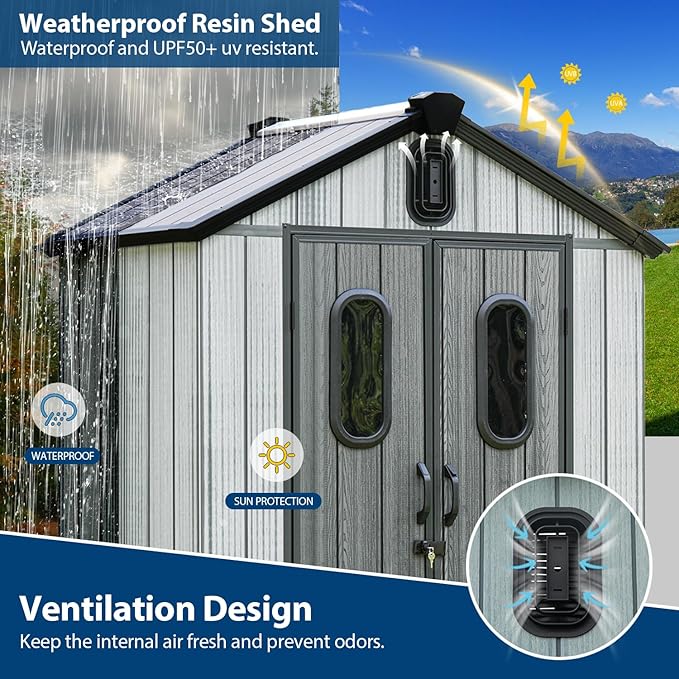 Domi 5×3ft Outdoor Resin Storage Shed - 95+ Cubic Ft Weatherproof Double-Wall Yard Shed with Skylight, Lockable Door and Carpet, Heavy-Duty Steel Frame Storage Building for Lawn Mower, Bike, Tools