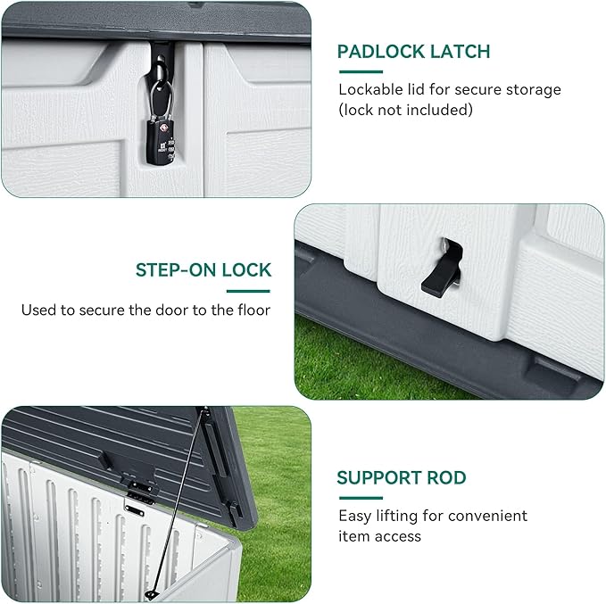 YITAHOME 35 Cu Ft Horizontal Weatherproof Storage Shed Without Shelves, Outdoor Lockable Resin Unit for Tools and Gear, Simple Assembly (Light Gray)