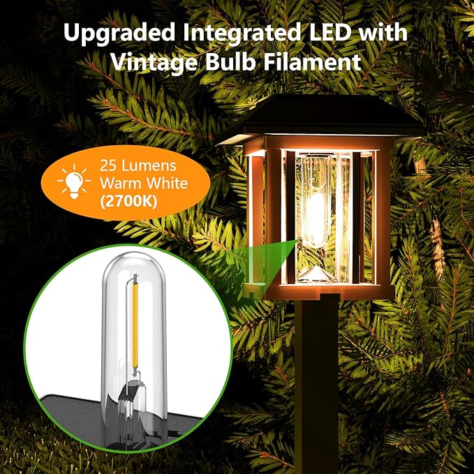 XMCOSY+ Solar Pathway Lights Outdoor, 25 LM LED Garden Lights with Seed Glass, 2-Tone/Colour, Waterproof Solar Powered Decorative Lighting for Yard Landscape Driveway Walkway (Warm White)
