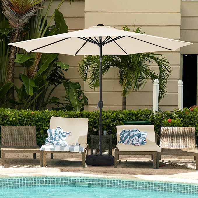 Sundale Outdoor 11 ft Patio Umbrella with Sand Bag Umbrella Base Included, Outdoor Umbrella with Tilt and Crank, Beige