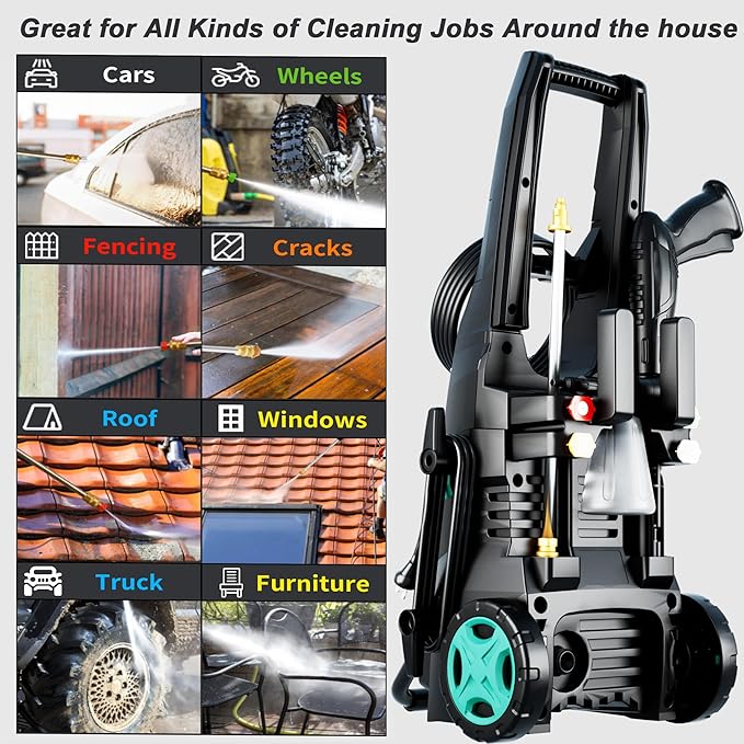 2025Upgraded Pressure Washer 4300PSI with 4 Quick Connect Nozzles, Inlet Hose & Filter& Foam Cannon for Cars/Fences/Driveways/Home Cleaning, Blue