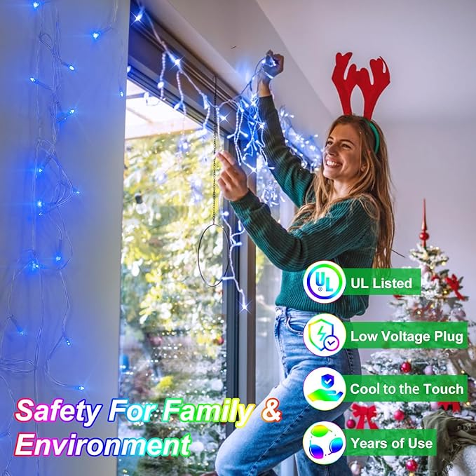 1620 LED Christma Lights with 360 Drops, 164ft Outdoor Hanging lights with 8 Modes & Timer Memory, Outsite Waterproof Curtain String Lights for Front House Fence Tree Holiday Decorations Blue