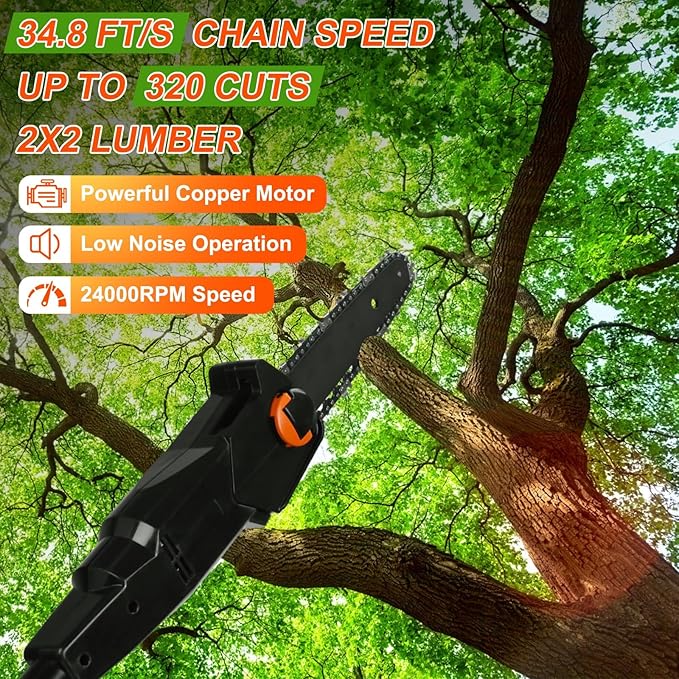 Pole Saw, 2025 Upgraded 6-Inch Cordless Pole Saws for Tree Trimming, 13-Feet MAX Reach Electric Pole Saw, 33ft/s Cutting Speed, Pole Chainsaw Tree Trimmer with 2Pcs 3000mAh Battery & Charger