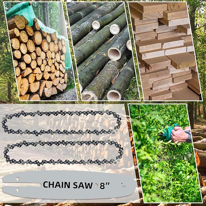 8 Inch Bar and Chain Combo - 3/8" LP Pitch .050'' Gauge 33 Drive Links, 8" Pole Saw Chain Chainsaw Chains Fits Chicago, Earthwise, Greenworks, Sun Joe and more (2Chain+1bar)