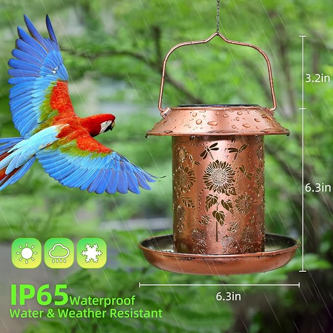 Solar Bird Feeders Outdoors Hanging Solar Lanterns Outdoor Waterproof Metal Wild Bird Feeder Decor Garden Gifts for Women Mom Bird Lovers,Decoration for Yard,Patio,Lawn