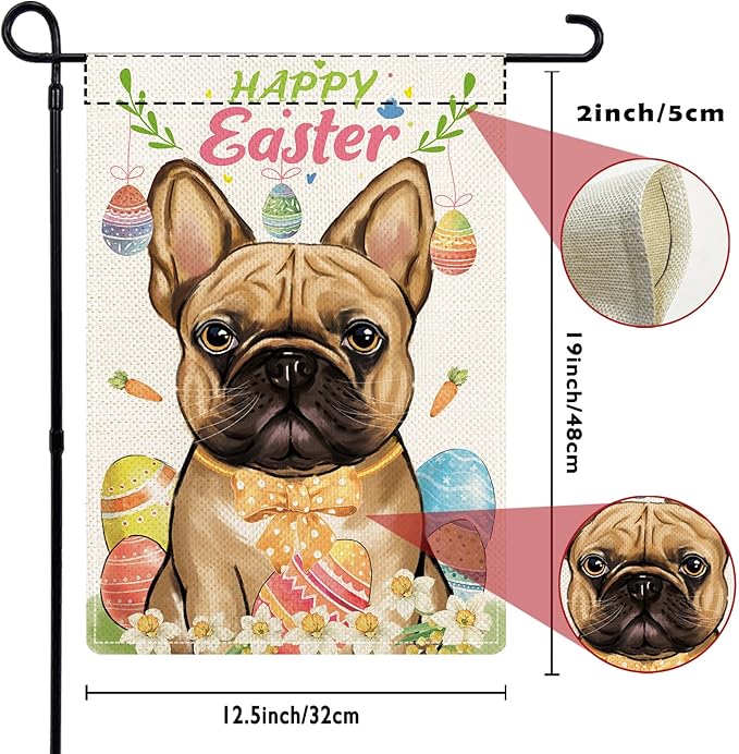 French Bulldog Garden Flags for Outside Set of 12, Dog Welcome Garden Flags 12x18 Double Sided for All Seasons and Holidays, Spring Summer Yard Lawn Flag for Pet Lover, French Bulldog Decor