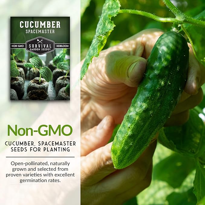 3 Packs Spacemaster Cucumber Seed for Planting - Packet with Instructions to Grow Container Friendly Cucumbers in Your Home Vegetable Garden - Non-GMO Heirloom Variety - Survival Garden Seeds