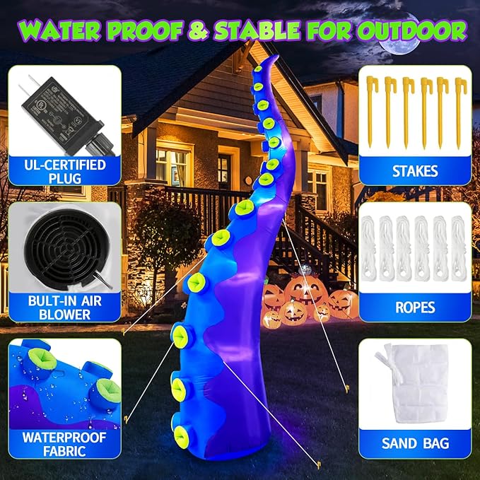 1PCS 14FT Giant Halloween Inflatables Octopus Tentacles, Huge Halloween Decorations Outdoor Build-in LED Lights Vivid Spooky Blow Up Yard Decoration Large Blowups Holiday Lawn Party Yard -Style B