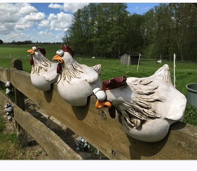 Funny Farm Chickens Statues,Cute Chicken Fence Decoration,Resin Chickens Decor,Outdoor Real Animal Statue,Chicken Sculpture,Perfect for Home Garden Stairs,Farm,Patio,Backyard