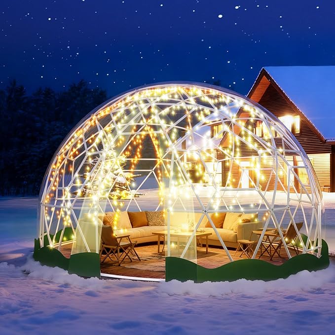 Garden Dome Bubble Tent House Outdoor, Upgraded Geodesic Dome Greenhouse with Transparent PVC Cover, Weatherproof Greenhouse Suitable for Patio (GREEN-12FT)