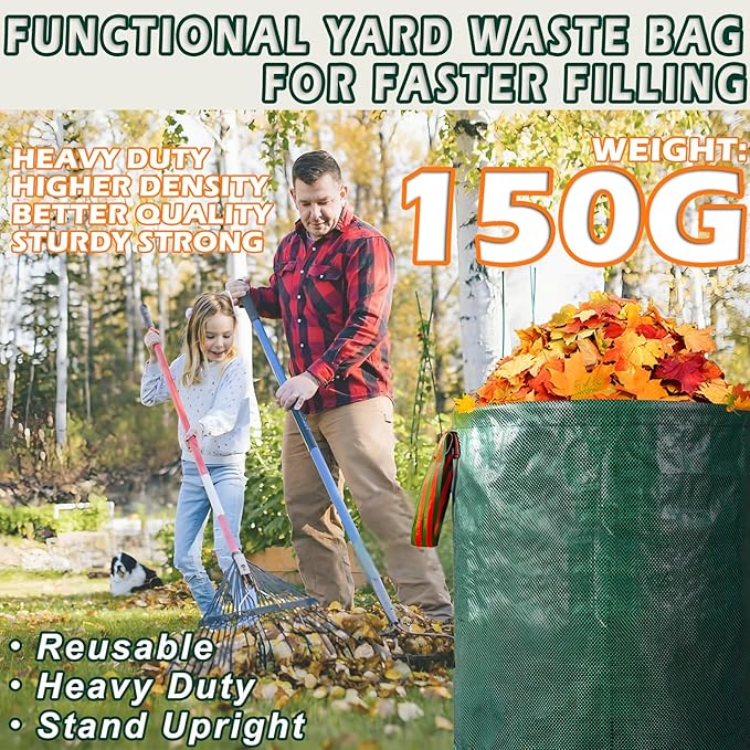 Reusable Yard Waste Bags, 72 Gallon Lawn and Leaf Bags, 6 Pack Garden Weed Bag, Standable&Collapsible Outdoor Trash Bags with 4 Handles, Camping Yard Recycling Heavy Duty Bags with 2 Pair of Gloves