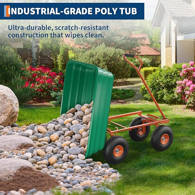 All-Terrain Garden Dump Cart with Removable Bed | 600Lb Heavy Duty Utility Wagon for Yard Work | 180° Pivoting Handle for Easy Control | Hauls Soil, Plants, Tools with Ease