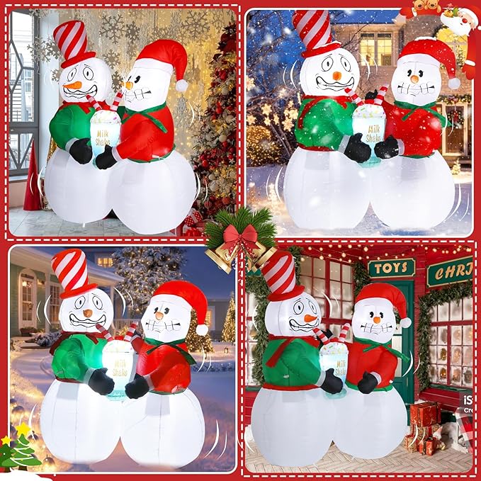 Elegear 6FT Animated Christmas Inflatables Outdoor Decorations, Shivering Snowman Inflatables Built-in LED Lights, Two Funny Snowmen Christmas Blow Up Yard Decorations for Xmas Party Indoor Outdoor