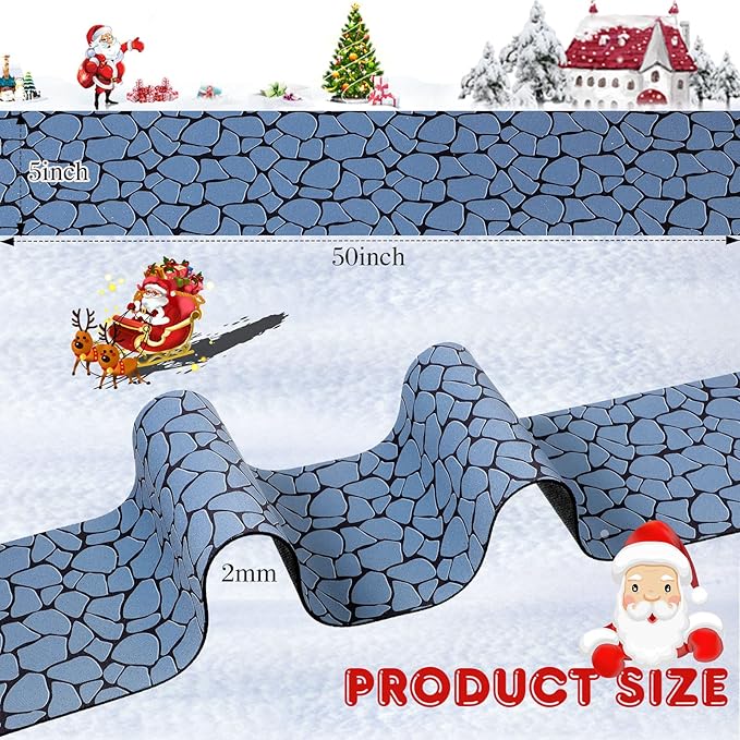 Marspark Christmas Village Accessories 5 x 50 Inch Christmas Miniature Road Village Street Mat Xmas Snow Street Decorations for Little Landscape(White Gravel Road Style)