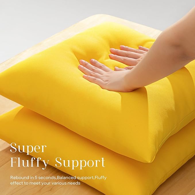 Phantoscope Pack of 4 Premium Dual Usage Outdoor Pillow Inserts, Waterproof Throw Pillows No Cover Needed, Colorful Decorative Couch Sham Cushion Stuffer Patio Couch Tent, Yellow 18 x 18 Inches