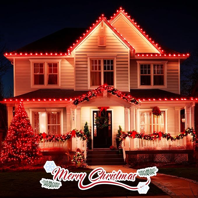 Minetom C9 Red Christmas String Lights, 25FT 25 Blubs Bright & Warm Outdoor Christmas Lights, Long Life C9 String Lights for Tree Patio Gazebo Wreath, Green