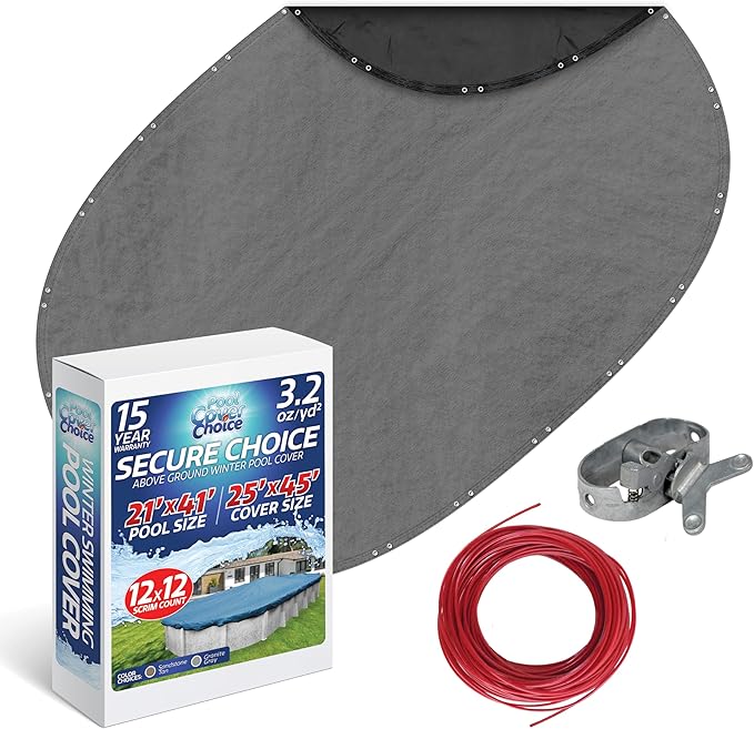 Winter Swimming Pool Cover for 21 ft x 41 ft Aboveground Oval Pool Size, Secure Choice Series, Solid Material, Color - Granite Gray, Pool Cover Choice 332141-4CHOICE