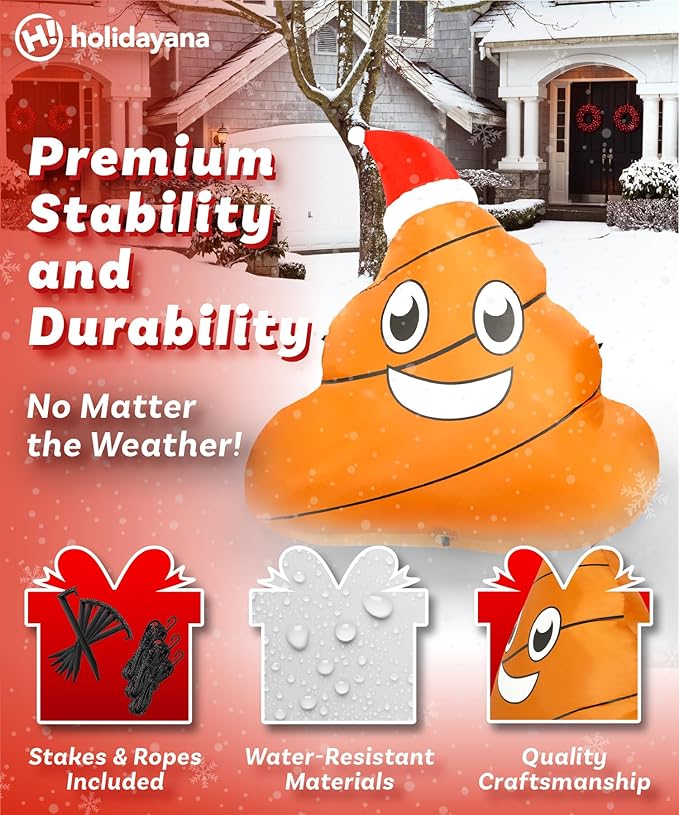 Holidayana 4 ft Inflatable Christmas Poop Outdoor Decoration, Christmas Inflatables Decorations with LED Lights, Fan, and Stakes