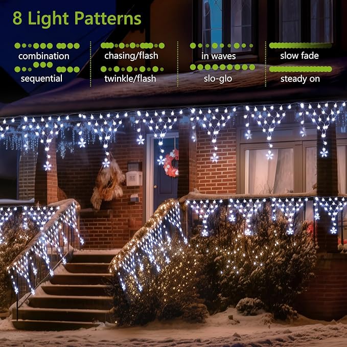 Christmas Lights Outdoor Decorations 218 LED 13.8ft Curtain Fairy Lights with 12 Drops, Clear Wire LED String Light Decor with 8 Modes for Wedding Party Holiday Christmas Indoor Outdoor Decor