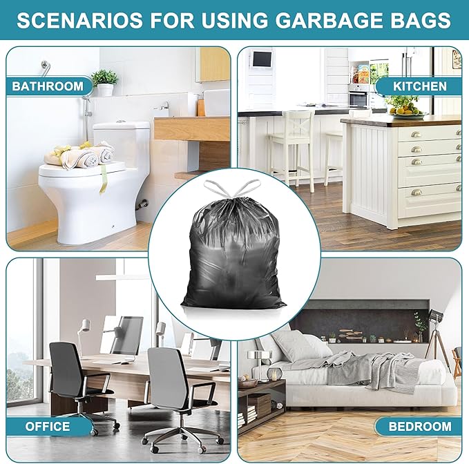 Small Trash Bags Bathroom - JUKFITA 4 gallon trash bags drawstring, Tear-Free Trash Bags Unscented 60 Count