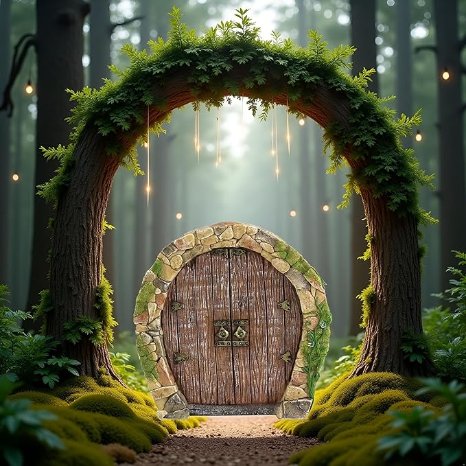 Brown Mini Fairy Garden Door for Tree, 3D Miniature Fairy Door, Bonsai Terrarium Micro Landscape Decoration Accessories, Garden Miniatures