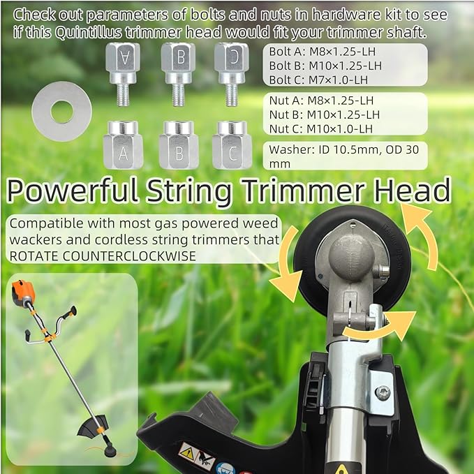Quintillus H05 Weed Eater Head Universal Trimmer Head String Trimmer Head Bump Feed Weed Wacker Head Grass Trimmer Head Replacement for Weed Warrior, Echo, Husqvarna, Comes with .080 Trimmer Line