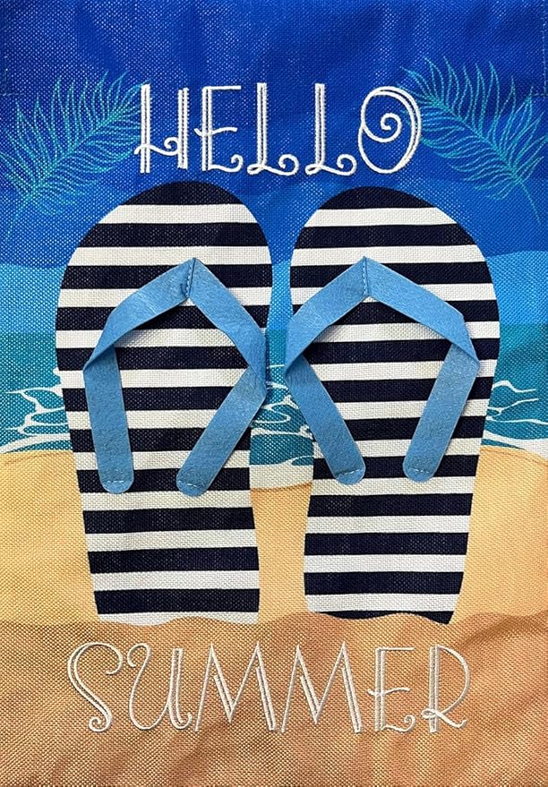 Hello Summer Flip Flops Burlap House Flag 40" x 28" Briarwood Lane