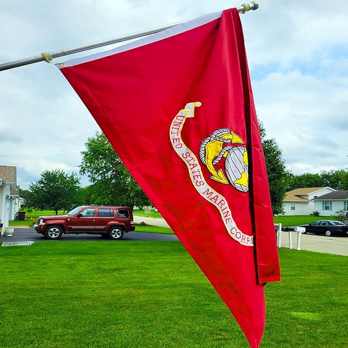 Embroidered Double Sided Marine Corps USMC Flag 3x5ft Outdoor- 3Ply Heavy Duty 300D Nylon 4 Rows Sewn- All Weather United States Official Marines Corps Flags Banner with 2 Brass Grommets
