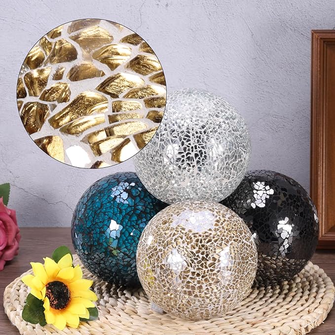 uxcell 4" Decorative Balls, 3 Pcs Mosaic Glass Balls, Decorative Table Sphere Orbs, Centerpiece Balls for Decorating Bowls Vase Tables Wedding Party, Black