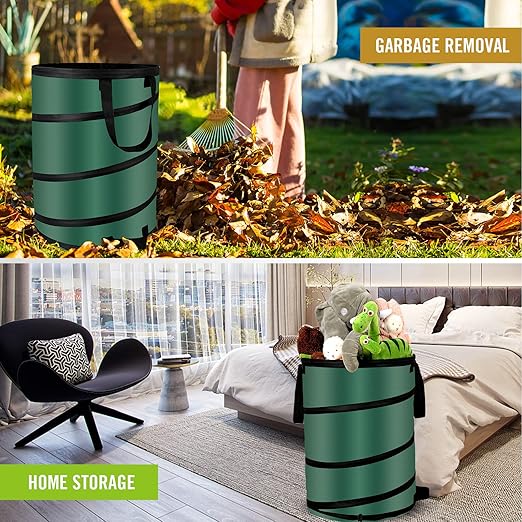 Pop Up Trash Can and Recycling Bins, 14x16 in, Collapsible Camping, Outdoor, 600D Waterproof Oxford Cloth Reusable Yard Waste Bags (2Pcs-10 Gallons)