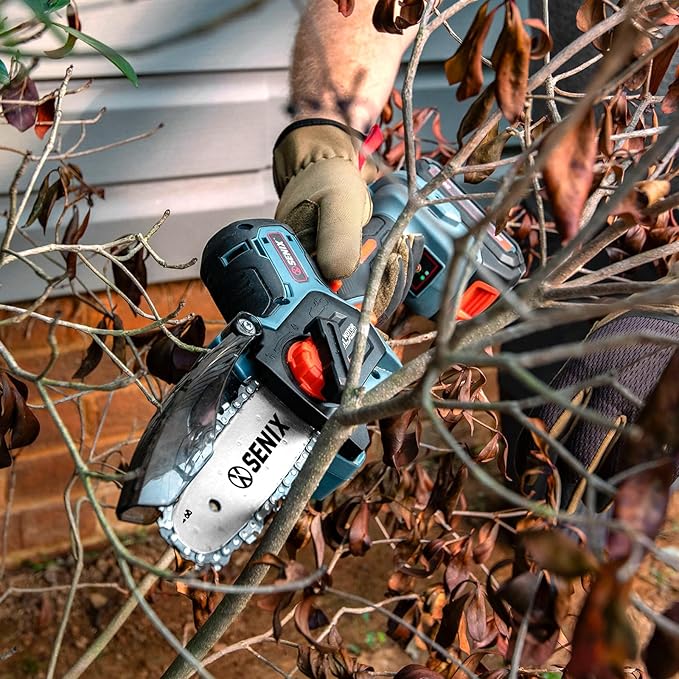 SENIX 20V 5" Mini Electric Chainsaw, Cordless Battery Powered Chainsaw, Brushless Small Handheld Portable Chain Saw, Best Gift for Men Dad Husband Fathers Gardener, Tool Only, CSX2-M3-0