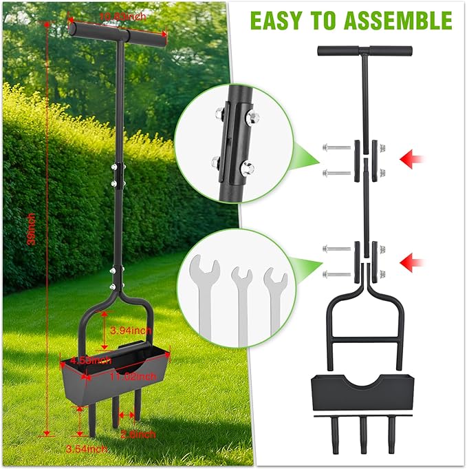 Yesker Lawn Aerator Coring Tool with Soil Core Tray, 39 inches Manual Garden Plug Aerator for Grass Aeration, Yard Aerator & Cleaning Tool for Compacted Soil, Lawn Care