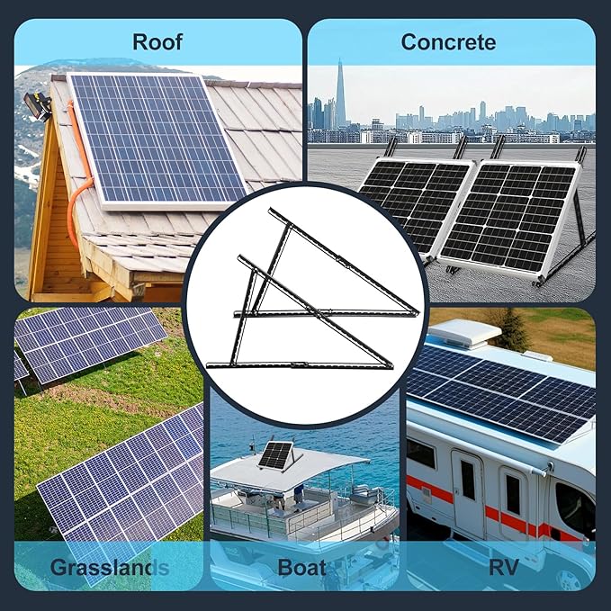Solar Panel Mount, Upgraded 32" Adjustable Stand with Foldable Tilt Legs Solar Ground Mount for 50-100 Watt Portable Solar Panel for RV, Roof, Boat, and Off-Grid, Black