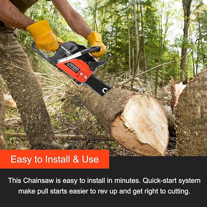 COOCHEER 62CC Gas Chainsaw 20 Inch 2-Cycle Gas Powered Chain Saws 3.5 HP Power Chain Saw Cordless Gasoline Powered Chainsaw with 2 Chains for Tree Wood Cutting