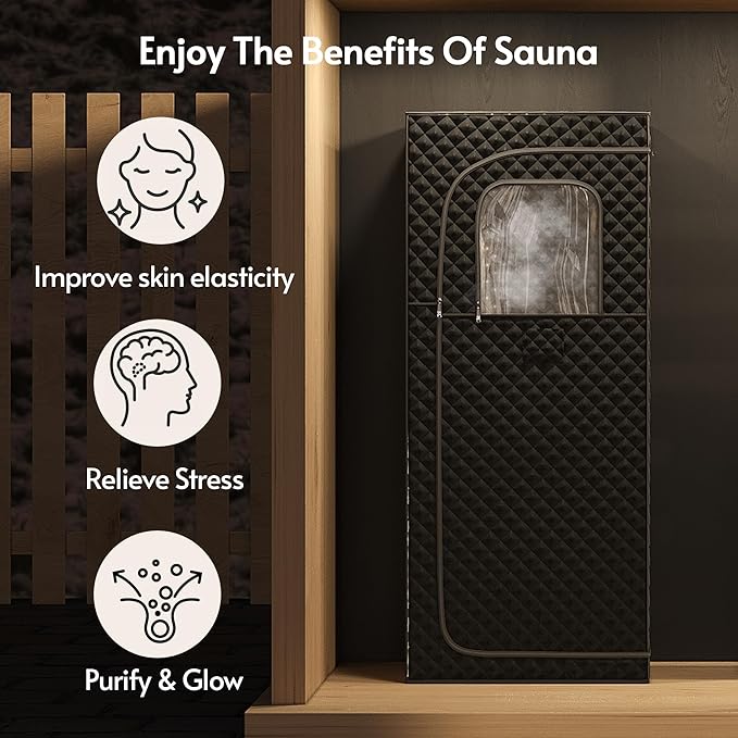 Portable Steam Sauna at Home 1 Person Therapy, Low EMF 1200W Fast Heating Sauna Box, Indoor Dry Sauna with Foldable Chair for Home, Gym (2.6Lx2.6Wx6H Ft)