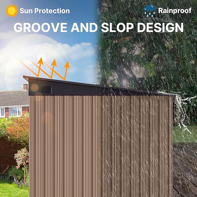 Gizoon 7.4'x5.3' Outdoor Storage Shed Metal Garden Shed with Sliding Lockable Doors, Versatile Tool Bike Shed with Transparent Panel Windows, Outdoor Storage Clearance for Backyard, Patio, Light Brown