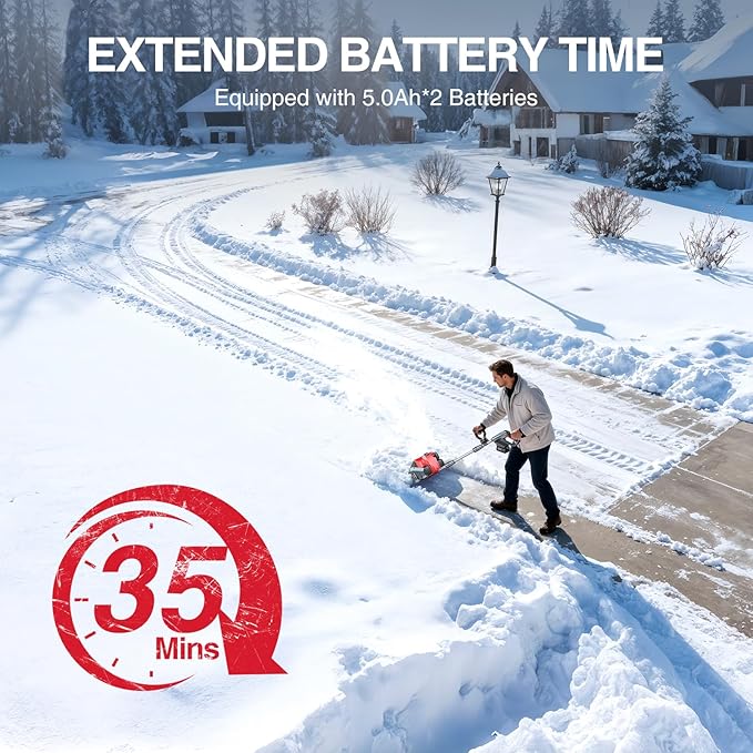 Electric Snow Shovel, 20V Snow Blower Cordless with 2 x 5.0 Ah Batteries and Charger, Battery Powered Throwing Snow Up to 23 Ft, 6 x 12 Inch Cleaning Path Great for Driveway, Steps, Patio, Sidewalk